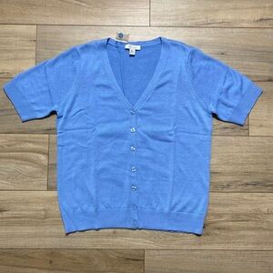 The Tog Shop Womens V-Neck Short Sleeve Button Up Cardigan Petite Large Blue